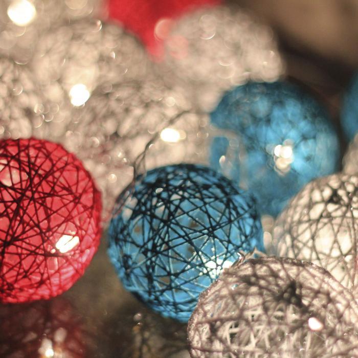 3m, 20 Bulbs | Handcrafted Yarn Spherical LED Fairy Light Hangings - Red, Blue & White