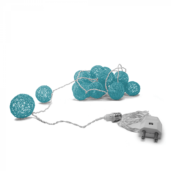 3m, 20 Bulbs | Handcrafted Yarn Spherical LED Fairy Light Hangings - Turquoise