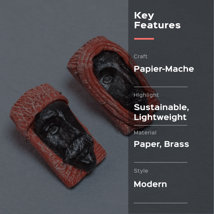 Papier-Mache Earrings - Studs - Red Veil