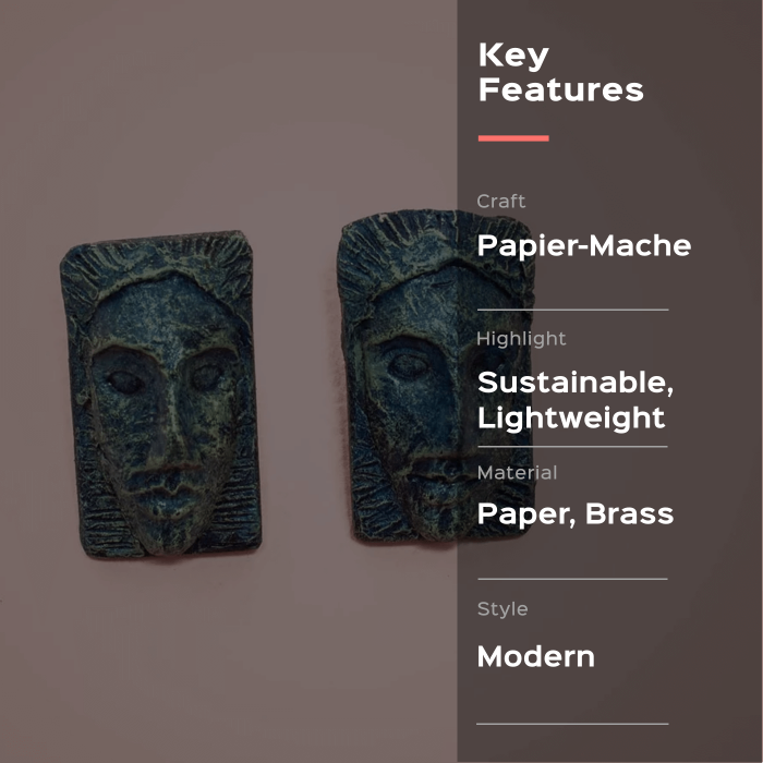 Papier-Mache Earrings- Studs - Teal Masks