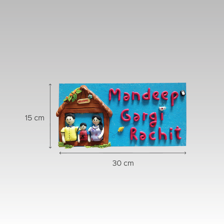 Clay Name Plate For Family - Dimension Chart with Names and Figures