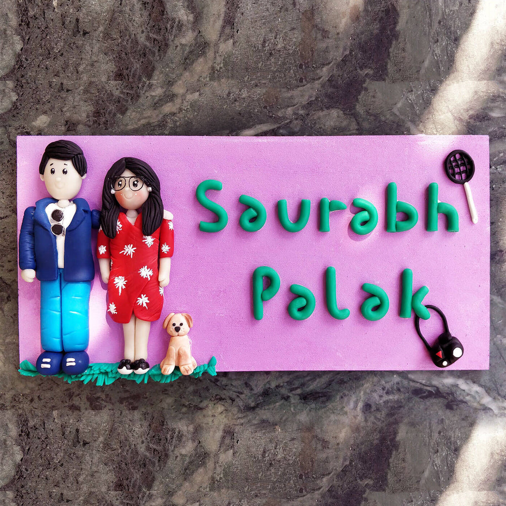 Clay Name Plate For Couples Two Characters Pet - Name Personalization Example Front View