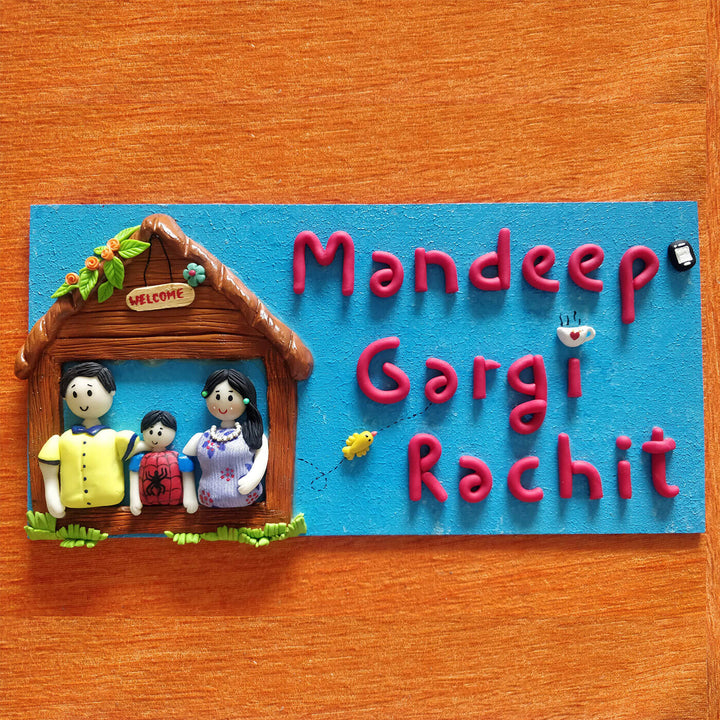 Clay Name Plate For Family - Front View with Name Personalization