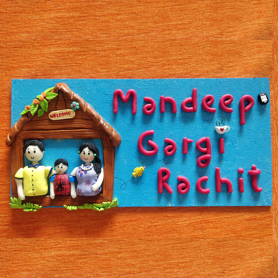 Clay Name Plate For Family - Front View with Name Personalization