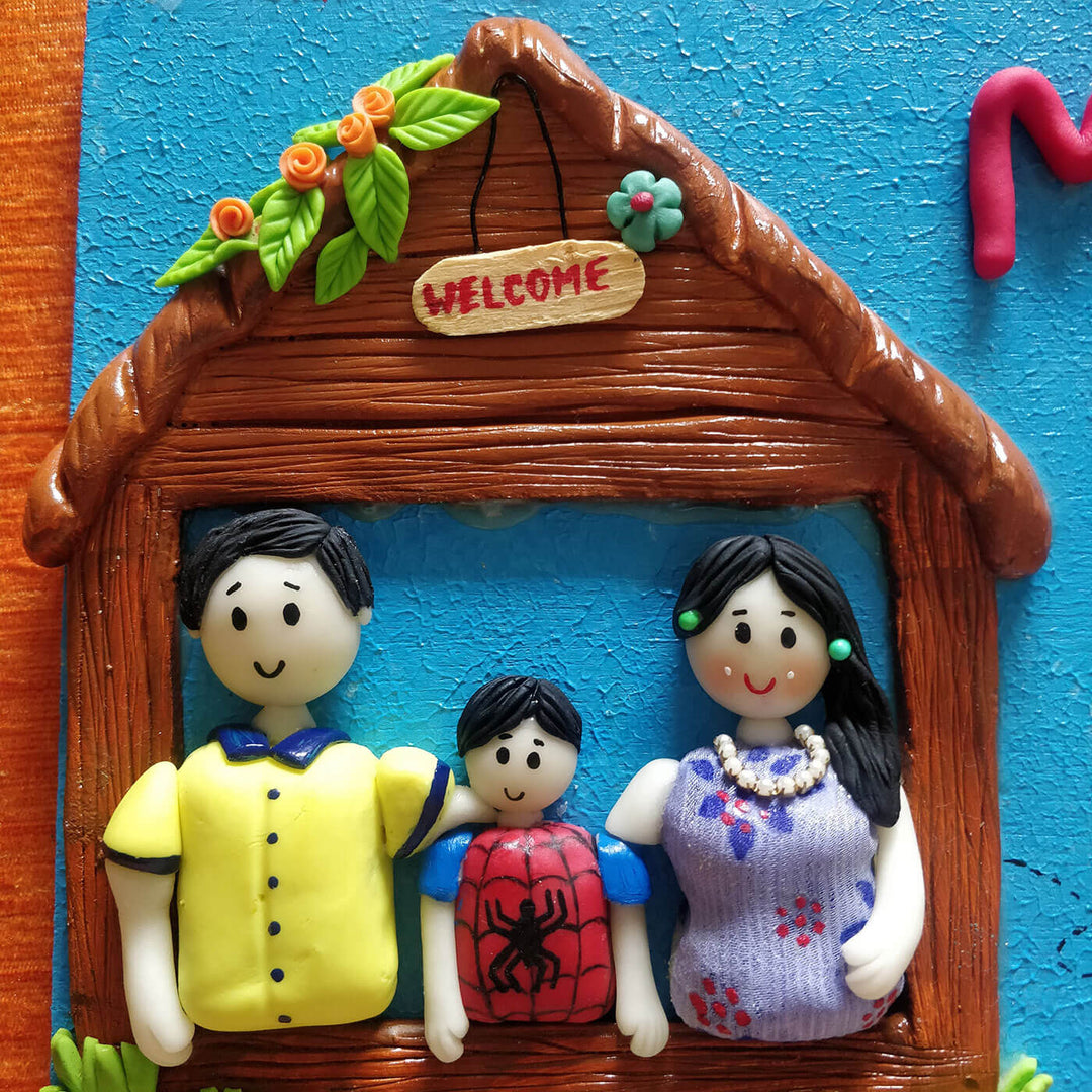 Clay Name Plate For Family - Front View of Decorative Family Frame
