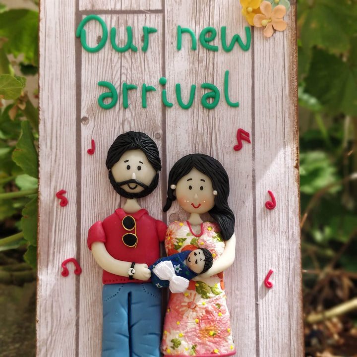 Clay Name Plate For Couples Our New Arrival - Front View with Figurine Family Placement