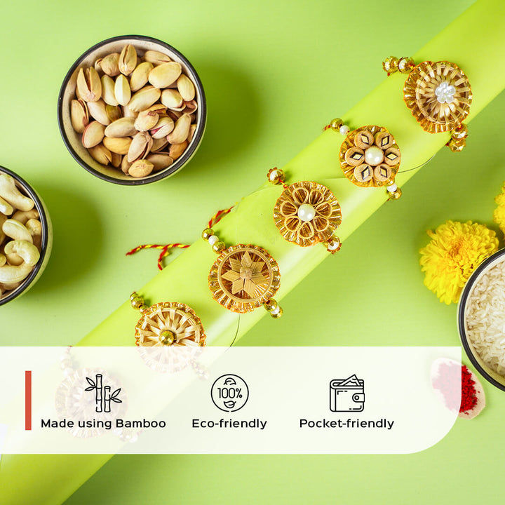 Ecofriendly Bamboo Weaved Quilled Motif Rakhi - Rakhis with eco-friendly icons