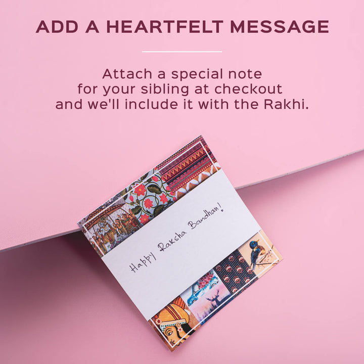 Ecofriendly Bamboo Weaved Quilled Motif Rakhi - Gift message card example